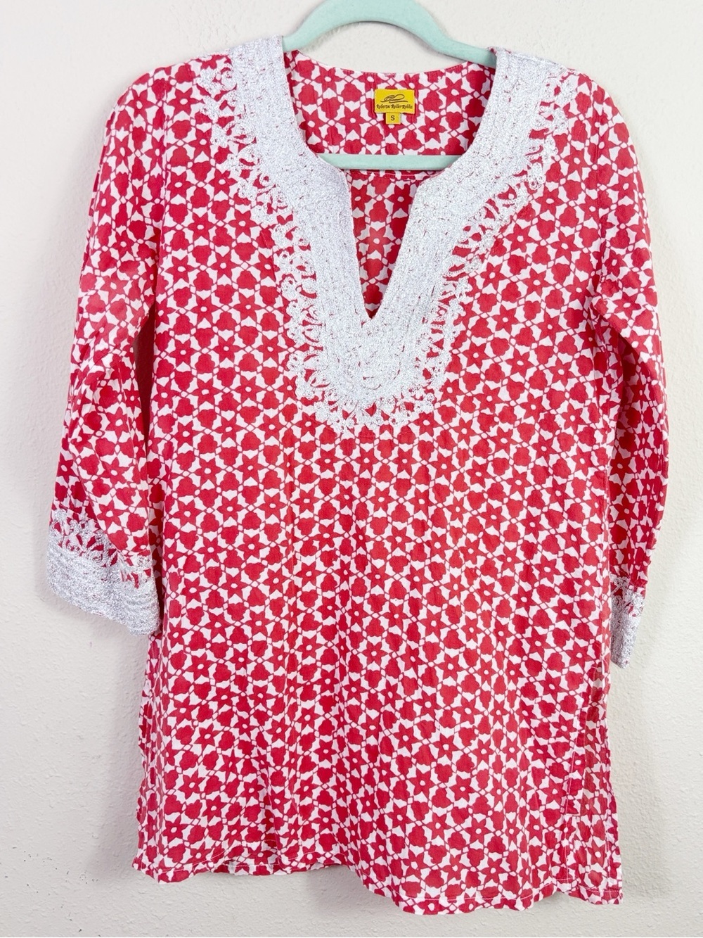 Roberta roller rabbit orange white floral pattern coverup dress size small